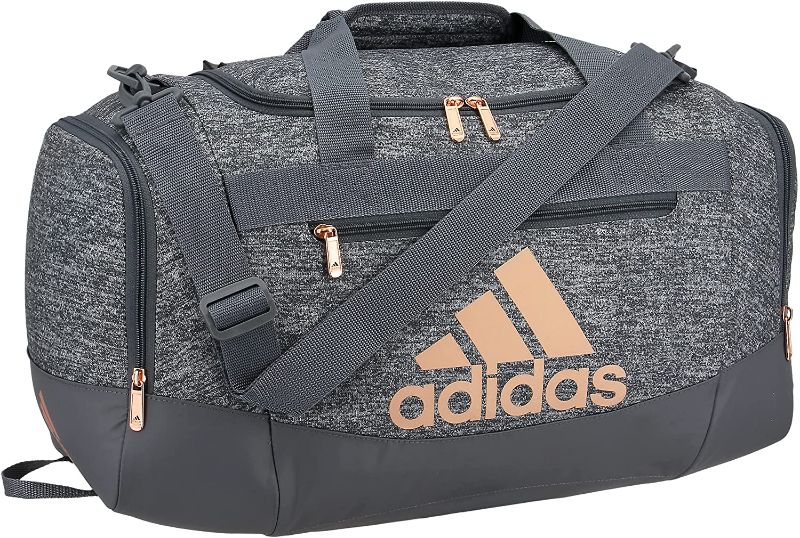 Photo 1 of adidas Defender 4 Small Duffel Bag, Jersey Onix Grey/Rose Gold/Onix Grey, 11.75"x20.5"x11"
