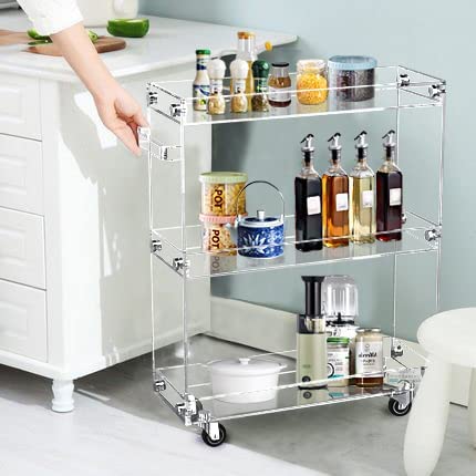 Photo 1 of 3-Tier Acrylic Slim Slide Out Storage Rolling cart,Clear Bathroom Kitchen Laundry Narrow Places Shelves 
