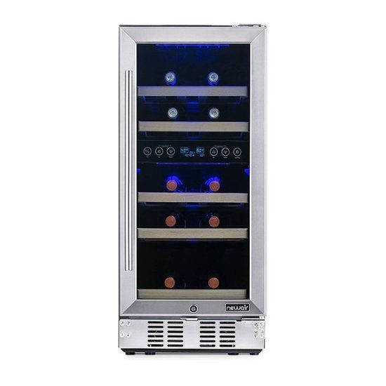 Photo 1 of NewAir 15” Built-in 29 Bottle Dual Zone Compressor Wine Fridge - Stainless Steel, Recessed Kickplate - Stainless steel
