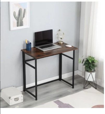 Photo 1 of Small Computer Desk Home Office Desk Foldable Table Workstation For Small Places (rustic Brown And Black)
