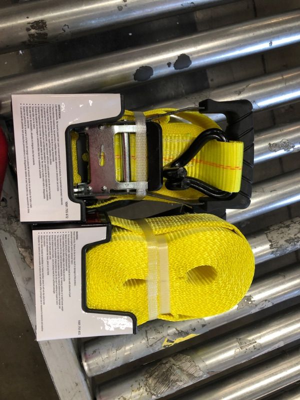 Photo 2 of 2pck-Husky 27 Ft. X 2 in. Heavy-Duty Ratchet Tie-Down Strap with J Hook, Yellow and Black
