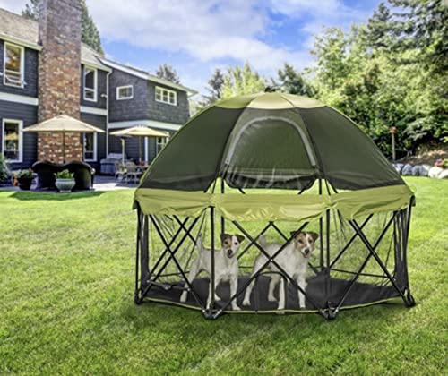 Photo 1 of Carlson Pet Products 8-Panel Foldable and Portable Steel Pet Exercise and Play Pen, with Carrying Case and Full UV Canopy, Green, Large (2800)
