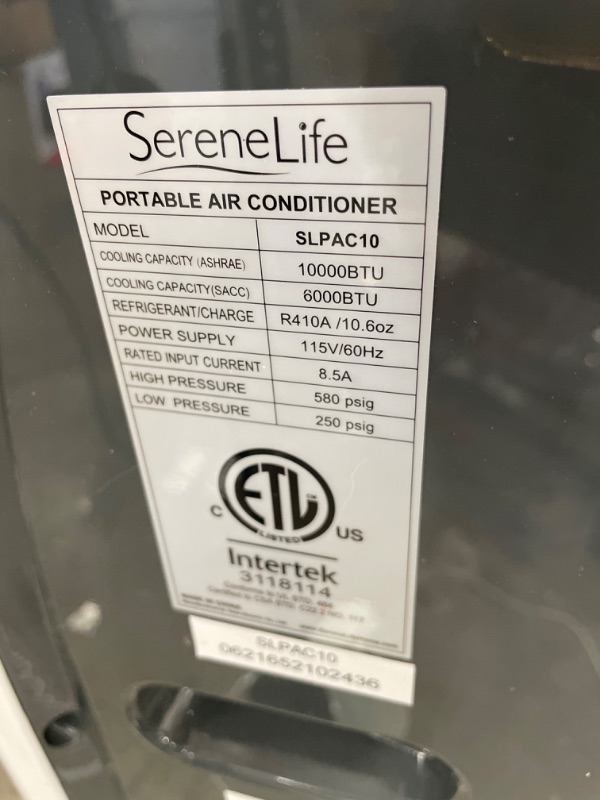 Photo 5 of SereneLife SLPAC10 Portable Air Conditioner Compact Home AC Cooling Unit with Built-in Dehumidifier & Fan Modes, Quiet Operation, Includes Window Mount Kit, 10,000 BTU, White
