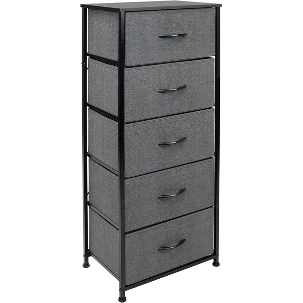 Photo 1 of Sorbus Nightstand Dresser with 5 Drawers - Tall Storage Tower Unit Organizer for Bedroom, Hallway, Closet, College Dorm - Chest Drawer for Clothes, Steel Frame, Wood Top, Fabric Bins (Black/Charcoal)
