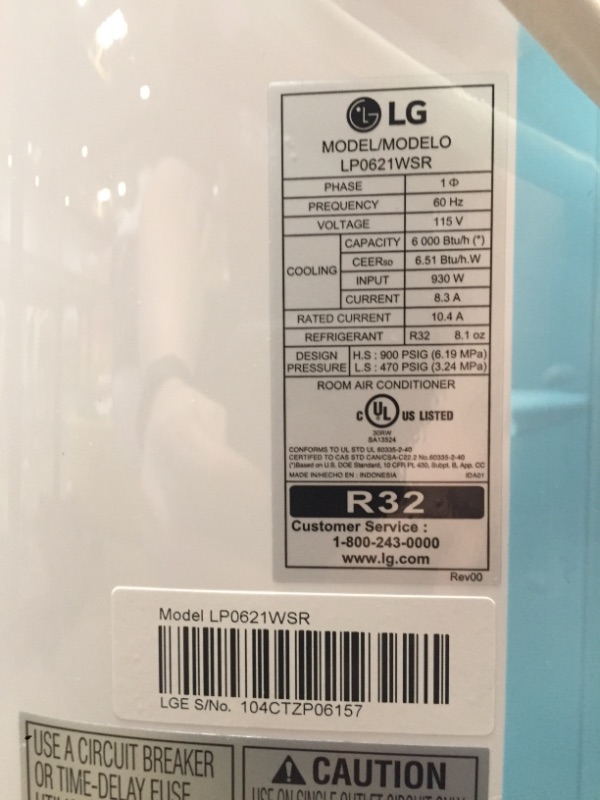 Photo 6 of LG 6,000 BTU (DOE) / 8,000 BTU (ASHRAE) Portable Air Conditioner, Cools 250 Sq.Ft. (10' x 25' room size), Quiet Operation, LCD Remote, Window Installation Kit Included, 115V
