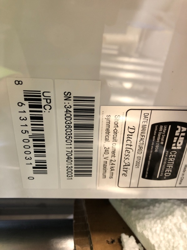 Photo 2 of **MISSING COMPONENT**
DuctlessAire 21 SEER 12,000 BTU 1 Ton Wi-Fi Ductless Mini Split Air Conditioner and Heat Pump Variable Speed Inverter - 220V/60Hz