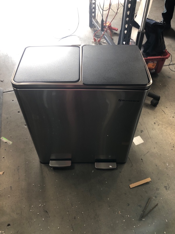 Photo 2 of 16 Gallon Step Trash Can, Double Recycle Pedal Bin, 2x30L Garbage Bin, Silver
