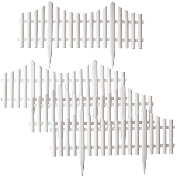 Photo 1 of 12-Pack White Vinyl Picket Garden Border Fence, (16.5 inches Height × 20 ft Length in Total) for Garden Flower Bed,Patio,Lawn Landscape
