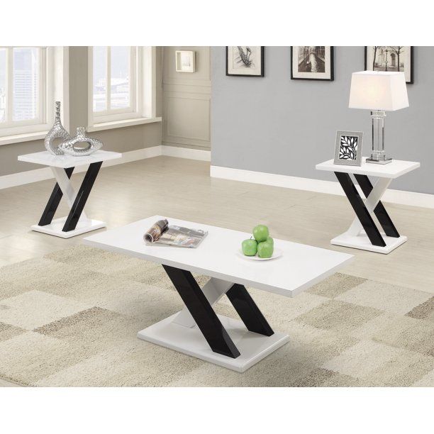 Photo 1 of 3-piece X-leg Occasional Table Set White and Black
