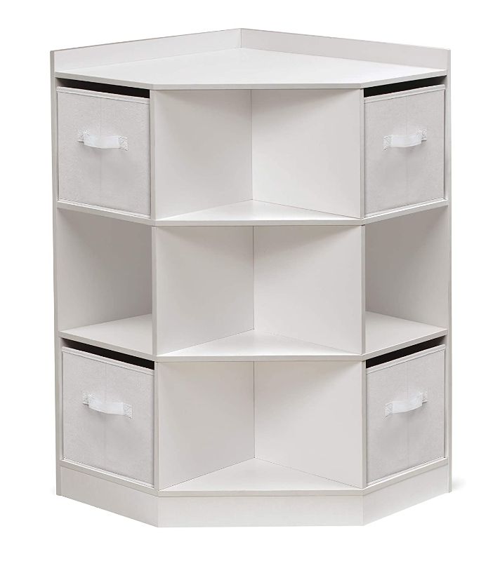 Photo 1 of Badger Basket Corner Cubby Toy Storage Unit for Kids with 4 Removable Baskets, White/Gray
