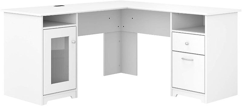 Photo 1 of FOR PARTS ONLY, NOT COMPLETE Bush Furniture Cabot 60W L Shaped Computer Desk in White BOX 1 OF 2 
