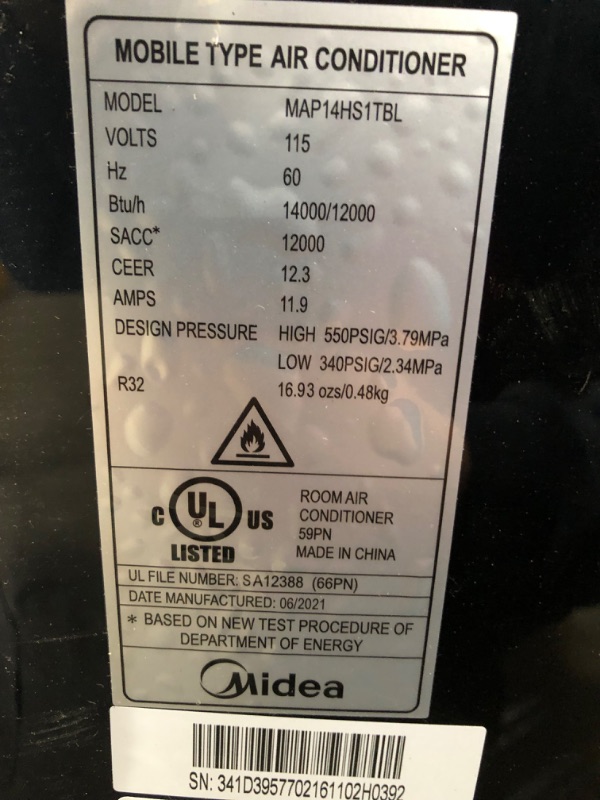 Photo 6 of Midea Duo 14,000 BTU(12,000 BTU SACC)Ultra Smart HE Inverter Portable Air Conditioner with Heater,Dehumidifier Fan Cools Upto 550 Sq.ft.works with Ale
