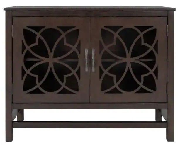 Photo 1 of (DAMAGED CORNERS; DAMAGED EDGE)
Brown Wood Accent Buffet Sideboard Storage Cabinet with Doors and Adjustable Shelf, Entryway Kitchen Dining Room
