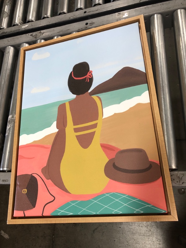 Photo 1 of (TAPE DAMAGE; COSMETIC DAMAGES)
18" x 24" Sylvie Beach Solo Framed Canvas by Queenbe Monyei Natural - Kate & Laurel All Things Decor

