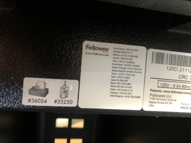 Photo 6 of **MINOR DAMAGE** Fellowes Powershred® 125Ci 100% Jam Proof Cross-Cut Shredder
