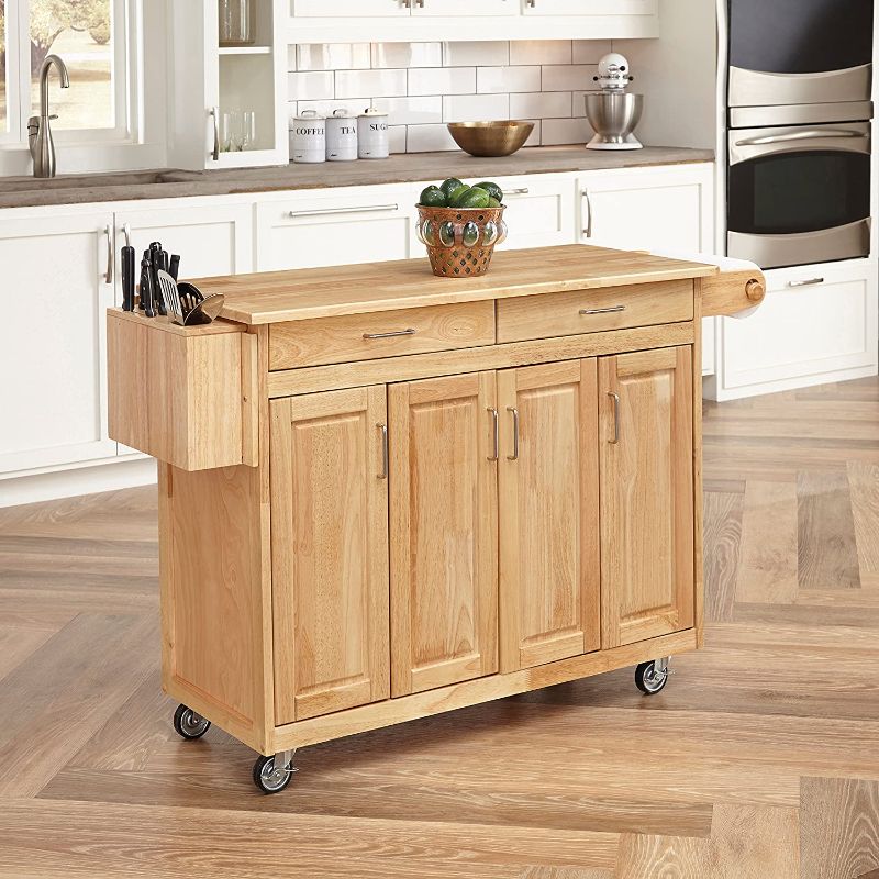 Photo 1 of **INCOMPLETE SET**BOX 2 OUT OF 2 BOXES** Homestyles General Line Kitchen Mobile Cart with Drop Leaf Breakfast Bar, 54 Inches Wide, Natural Hardwood
