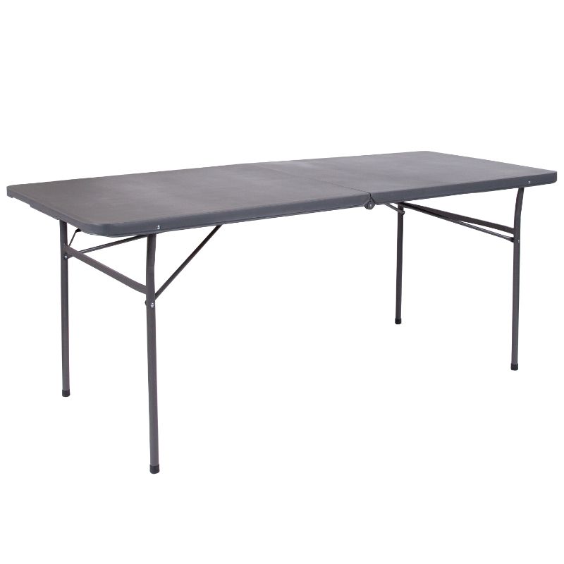 Photo 1 of 6-Foot Bi-Fold Dark Gray Plastic Folding Table with Carrying Handle [DAD-LF-183Z-DG-GG]
