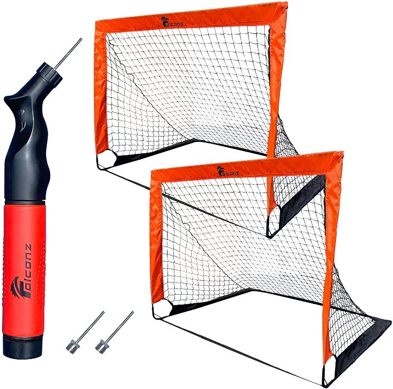 Photo 1 of **MISSING PARTS** Falconz Soccer Net Set - 2 Soccer Goals for Backyard and 1 Ball Pump with 2 Extra Pump Needles
