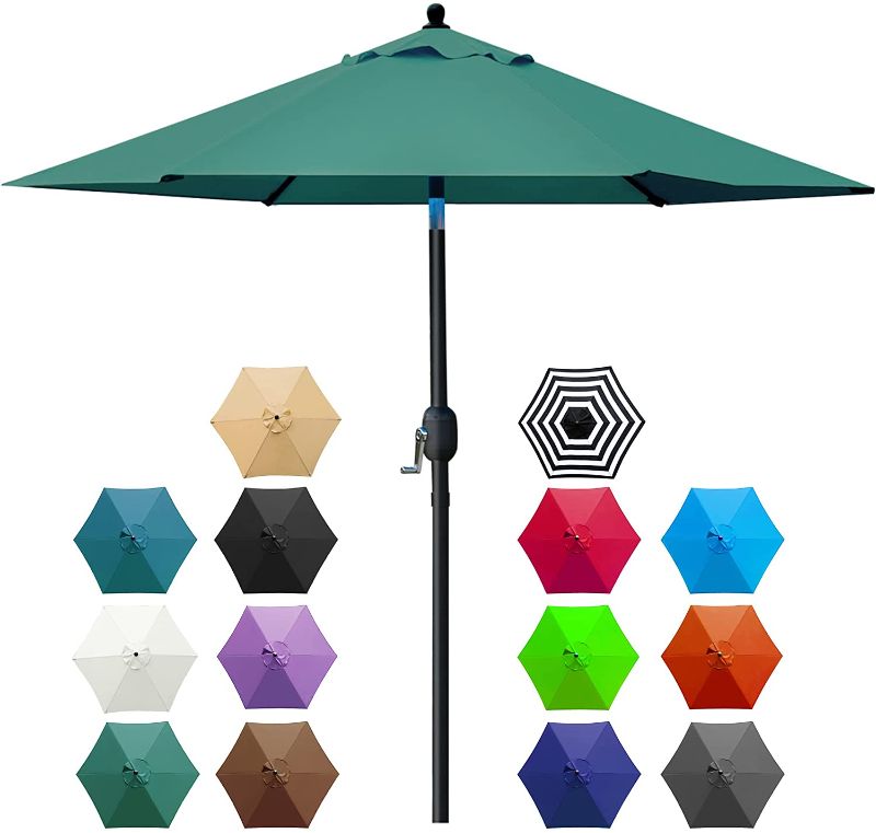 Photo 1 of **DAMAGED ARM** Sunnyglade 7.5' Patio Umbrella Outdoor Table Market Umbrella with Push Button Tilt/Crank, 6 Ribs (Dark Green)
