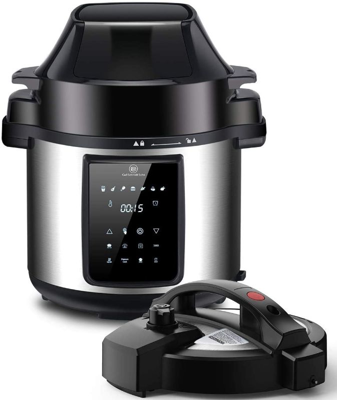 Photo 1 of 1829 CARL SCHMIDT SOHN 6Qt Pressure Cooker & Air Fryer Combo - All-in-One Multi-Cooker with Pressure & Air Fryer Lid, Steamer Cooker, 1500W Pressure, LED Touchscreen, Air Fryer with 3Qt Air Fry Basket
