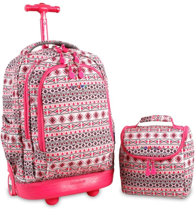 Photo 1 of *MISSING PARTS** J World New York Setbeamer Rolling Backpack & Lunch Bag Set for boy,girl,shcool and travel (SKANDI PINK)
