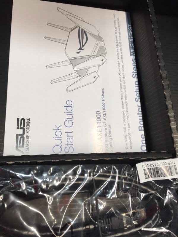 Photo 1 of Asus ROG Rapture GT-AXE11000 Wi-Fi 6 IEEE 802.11ax Ethernet Wireless Router - 2.40 GHz ISM Band - 5 GHz UNII Band - 8 X Antenna(8 X External) - 1.34 G
