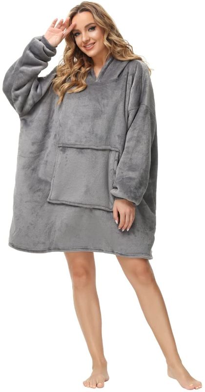 Photo 1 of Blanket Hoodie,Oversized Blanket Sweatshirt,Plush Fleecehug blanket with sleeves, Super Warm Cozy Sweatshirt Hooded Blanket for Adult (Grey)
