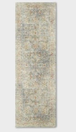 Photo 1 of Ledges Digital Floral Print Distressed Persian Rug Green - Threshold™ designed by Studio McGee 2'4"x7'