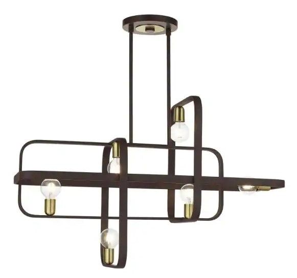 Photo 1 of (DOES NOT INCLUDE BULBS) Livex Lighting Bergamo 6-Light Bronze with Antique Brass Accents Linear Chandelier