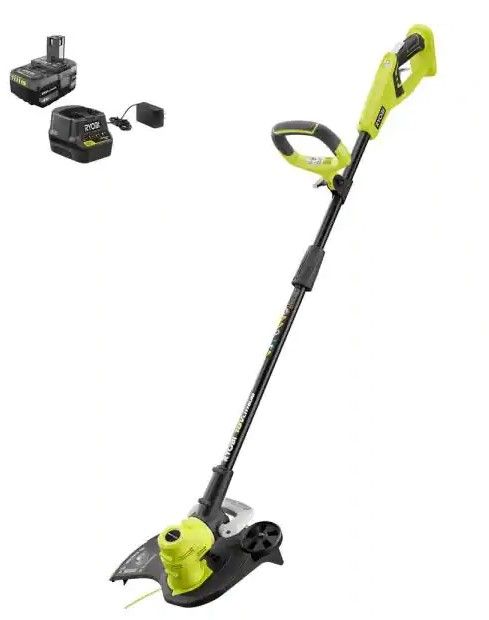 Photo 1 of (TANGLED CORD) RYOBI ONE+ 18V 13 in. Cordless Battery String Trimmer/Edger with 4.0 Ah Battery and Charger