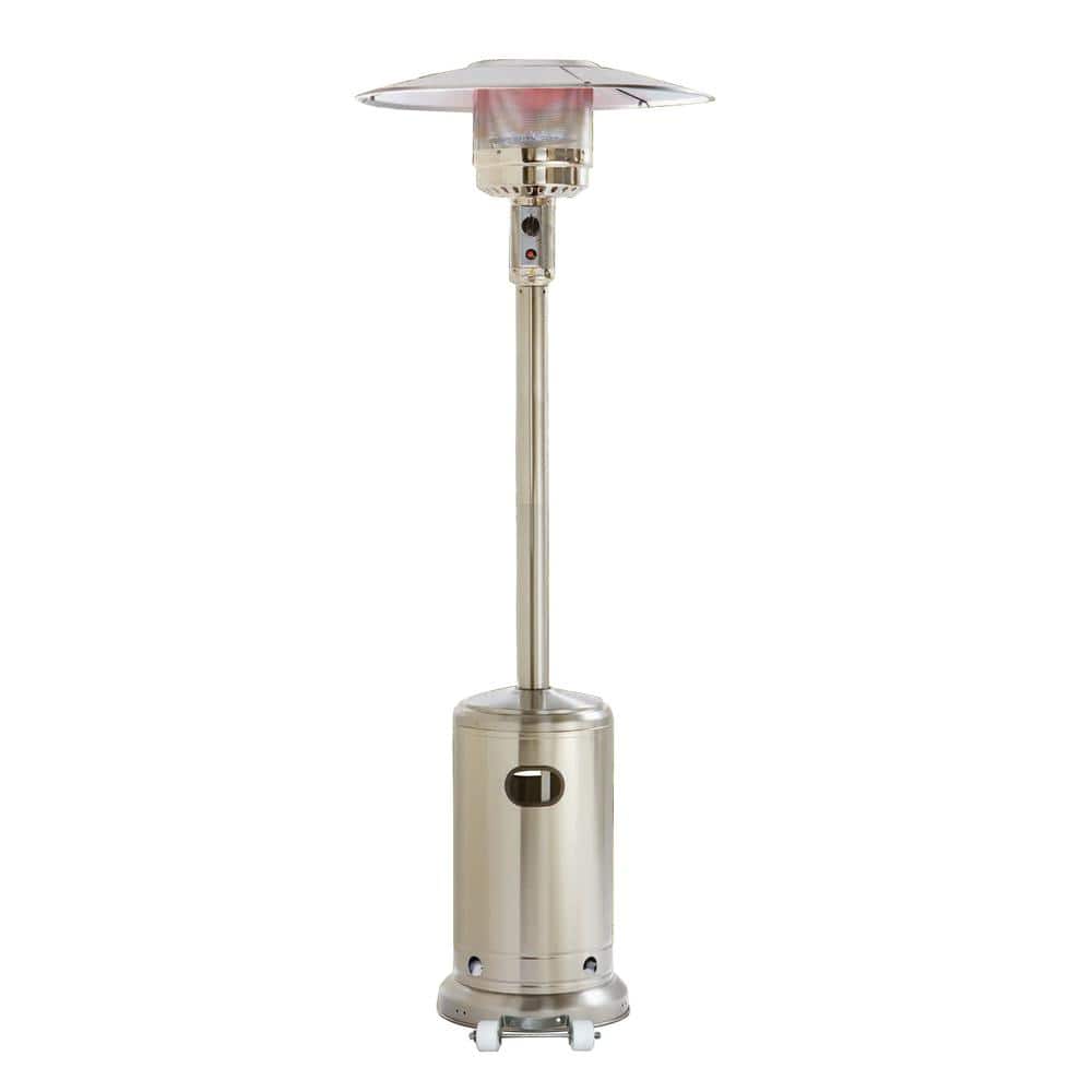 Photo 1 of (MAJOR DENTS/BENDS) Hampton Bay 48K BTU Stainless Steel Patio Heater with Wheels, Silver
