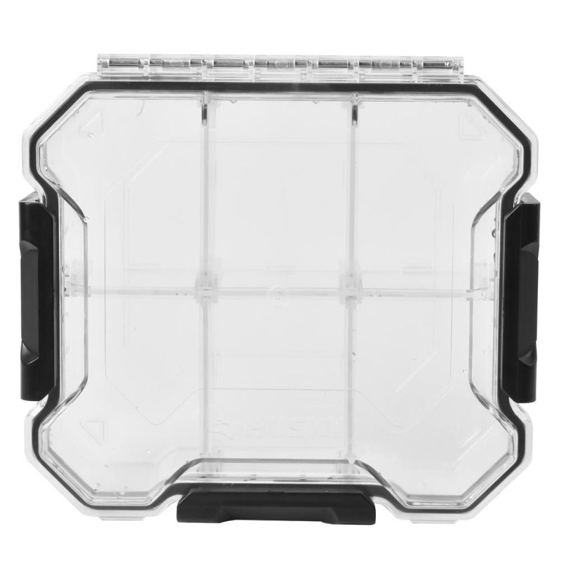 Photo 1 of 3 pack - Husky 6 in. 6-Compartment Waterproof Storage Bin Small Parts Organizer, CLEAR

