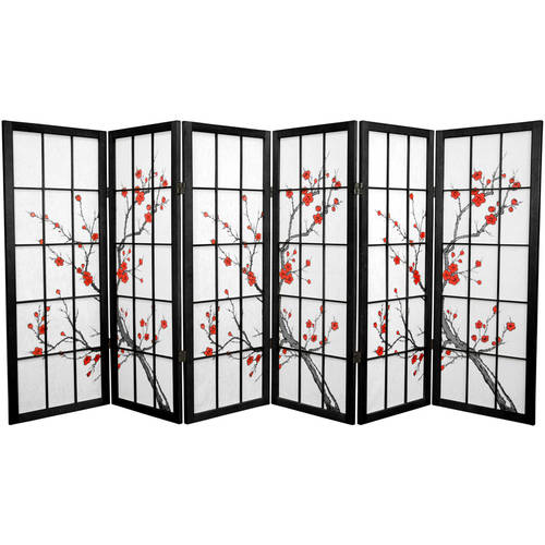 Photo 1 of 4 ft. Tall Cherry Blossom Shoji Screen - Black (4 Panels)
