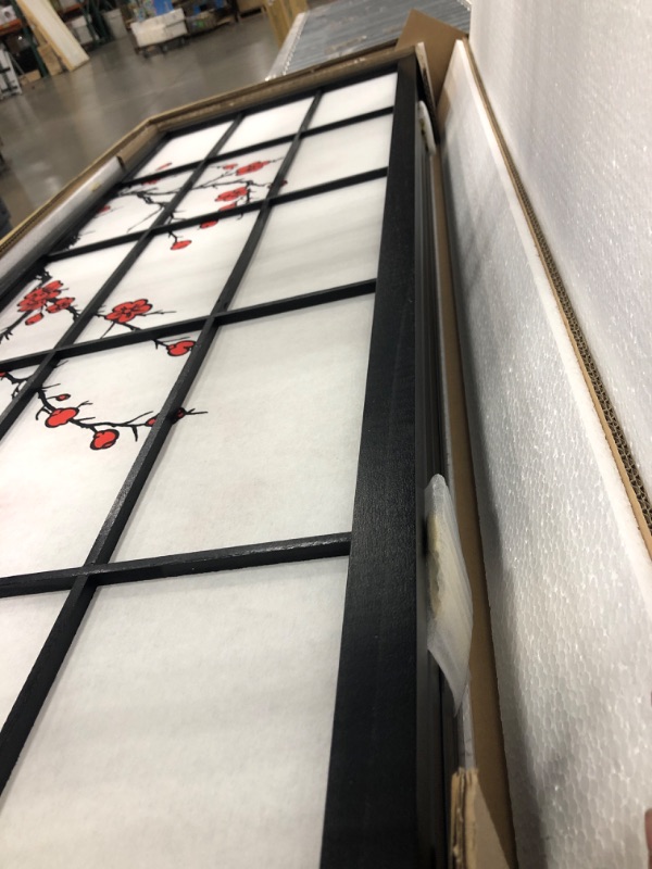 Photo 1 of 4 ft. Tall Cherry Blossom Shoji Screen - Black (4 Panels)
