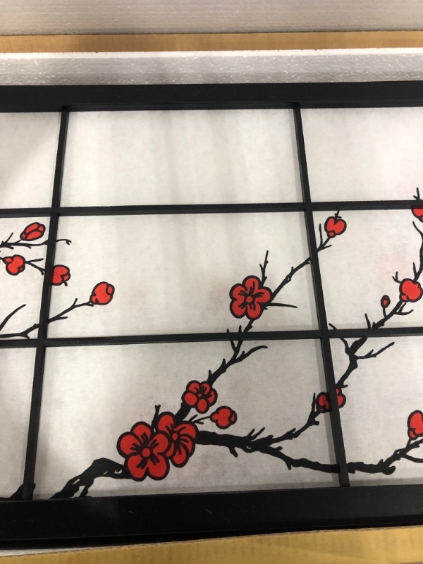 Photo 4 of 4 ft. Tall Cherry Blossom Shoji Screen - Black (4 Panels)
