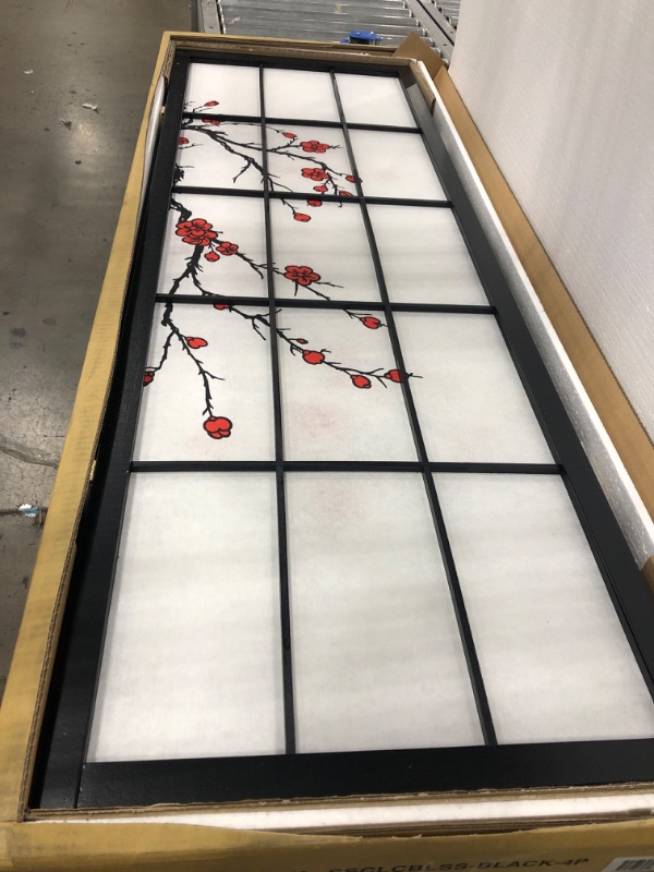 Photo 2 of 4 ft. Tall Cherry Blossom Shoji Screen - Black (4 Panels)
