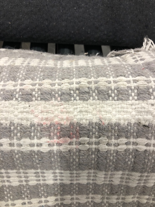 Photo 1 of 7' X 10'  Pick Stitch Textured Stripe with Tassel Rug Jet Gray - Hearth & Hand™ with Magnolia
