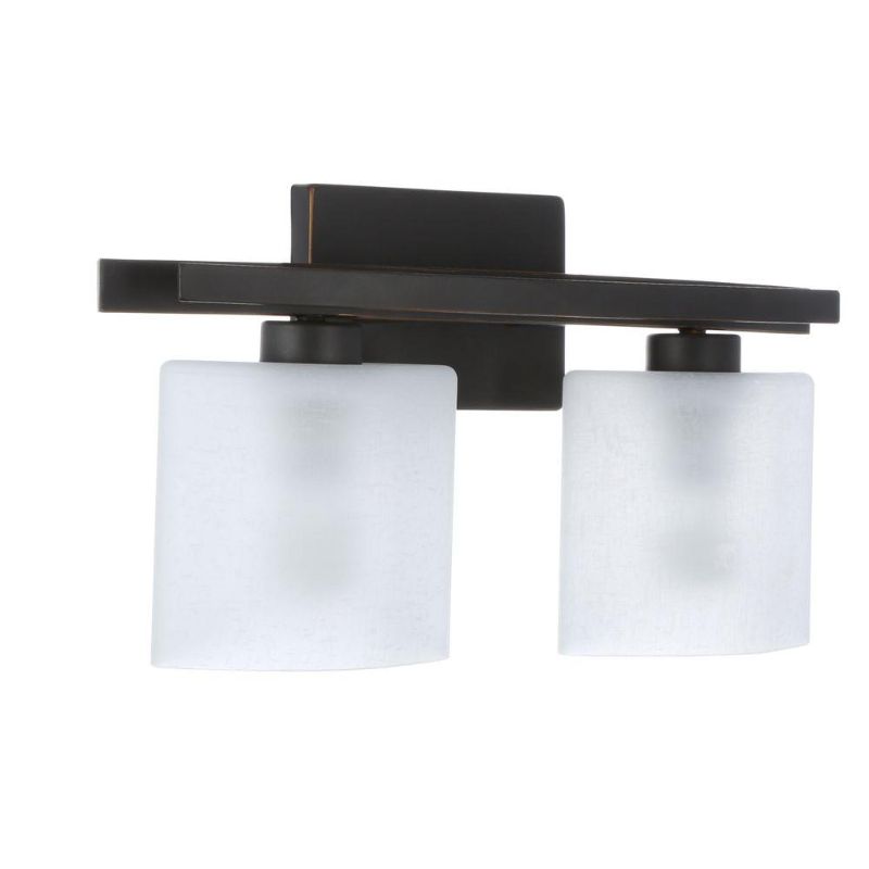 Photo 1 of **ONE GLASS BROKEN**
Hampton Bay Ettrick 2-Light Oil-Rubbed Bronze Sconce with Hand Pained Glass Shades
