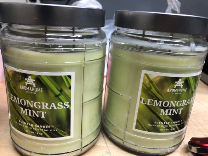 Photo 2 of Aroma Home by HS WORX 18 oz. Lemongrass Mint Scented Candle Jar-2pack 