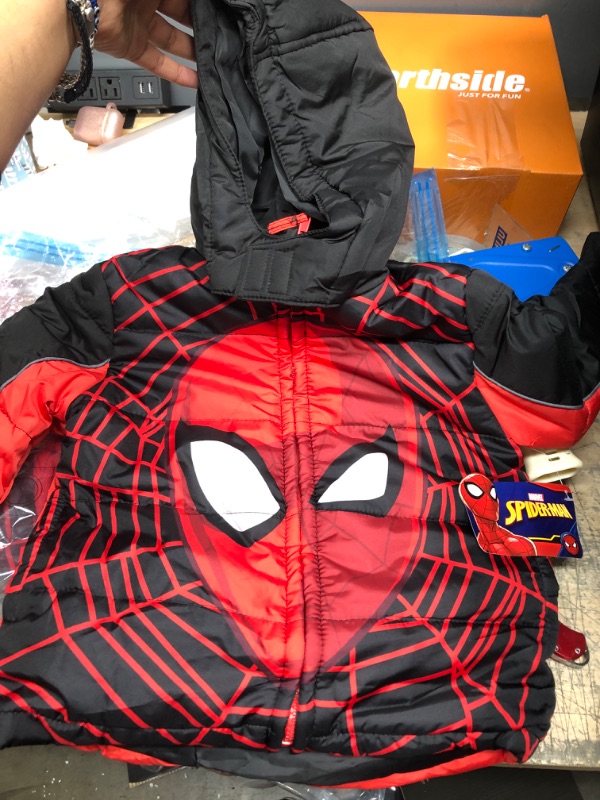 Photo 3 of Marvel Avengers Spider-Man Toddler Boys Winter Coat Puffer Jacket Red- 4T
