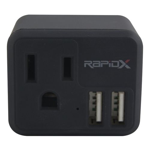 Photo 1 of PowX2 Wall USB Adapter with 1-Outlet and 2 USB Chargers in Black