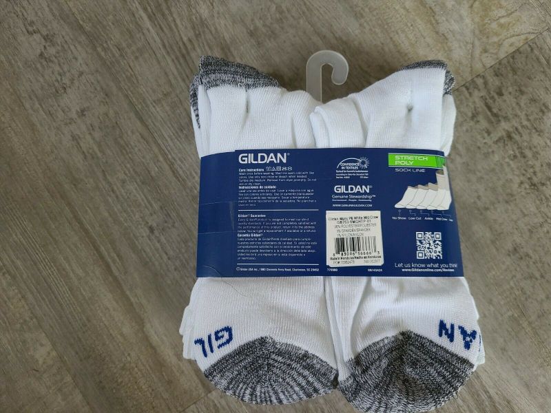 Photo 1 of 6 pairs gildan crew socks stretch mid crew socks white/gray mens 6-12
