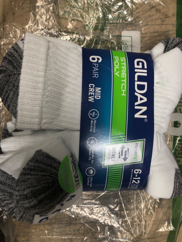 Photo 2 of 6 pairs gildan crew socks stretch mid crew socks white/gray mens 6-12
