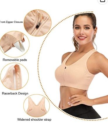 Photo 1 of FLORATA Sports Bras for Women Surgical Bras Front Closure Post Surgery Padded Yoga Bras Gym Running Workout Tank Tops-2 PACK LARGE