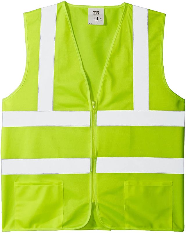 Photo 1 of BRASWELL LLC Industrial Neon Yellow Safety Vest, Front Zipper Knitted, 3-Pocket