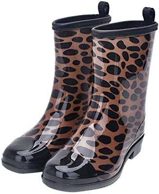 Photo 1 of Women's Rain Boots Rubber Printed Waterproof with Non Slip Sole, Leopard Print PVC, Size 9