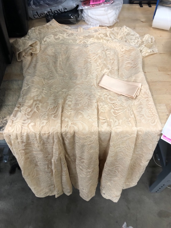 Photo 1 of AONOUR Women's Lace Cocktail Dresses Elegant Swing Dress Bridesmaid Party Dress with Short Sleeve, XL, Light Tan
