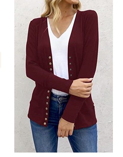 Photo 1 of  Women's V-Neck Button Down Knitwear Long Sleeve Soft Basic Knit Cardigan Sweater