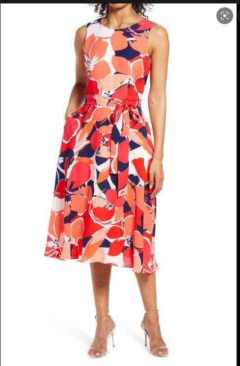 Photo 1 of DONNA RICCO Women's Floral Belted Fit & Flare Midi Dress SIZE 6