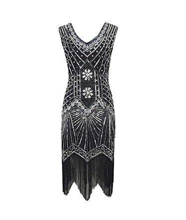 Photo 1 of BABEYOND Women's Flapper Dresses 1920s V Neck Beaded Fringed Great Gatsby Dress SIZE XL